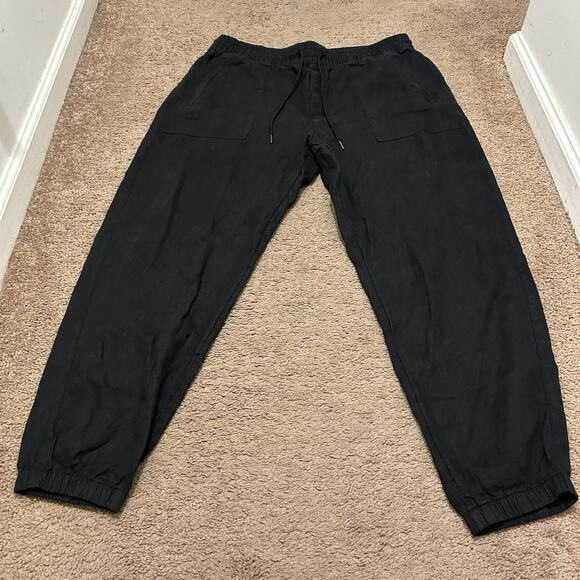 Athleta Linen Joggers Cuffed Size Large 28” Inseam Black - Picture 1 of 6